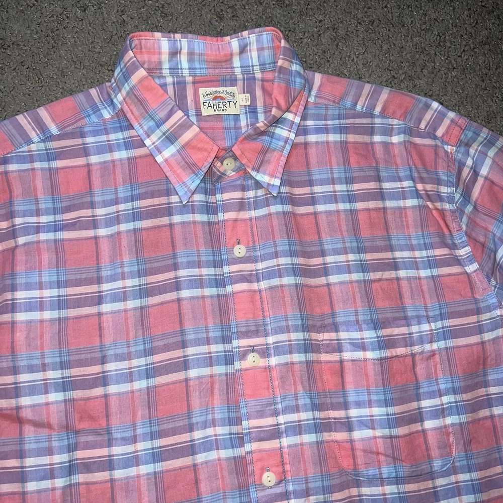Faherty Shirt Mens Large Pink Blue Button Up